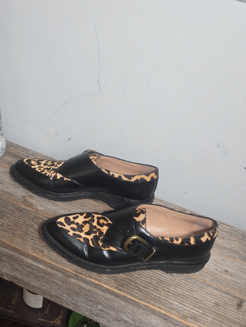Belle Sigerson Morrison Black Leopard Print Leather Pony Hair Loafer with Buckle - Picture 4 of 8